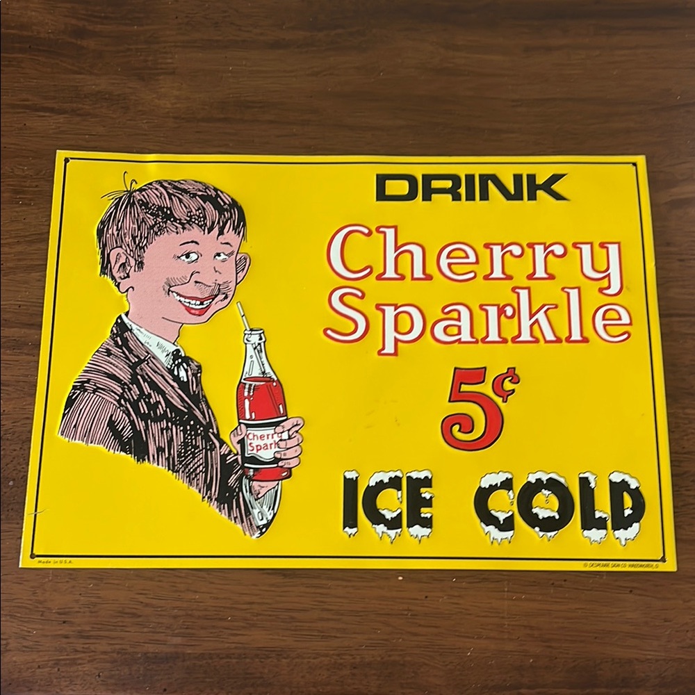 Drink Cherry Sparkling ice cold Retro Embossed Metal Sign Alfred E.Neuman
